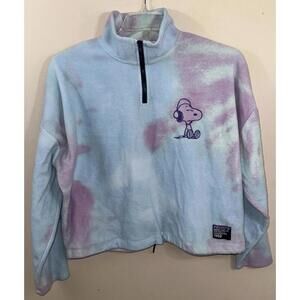 Peanuts Snoopy Cool Joe NYC Crop Tie Dye Fleece Pullover Sz XL Drawstring Waist